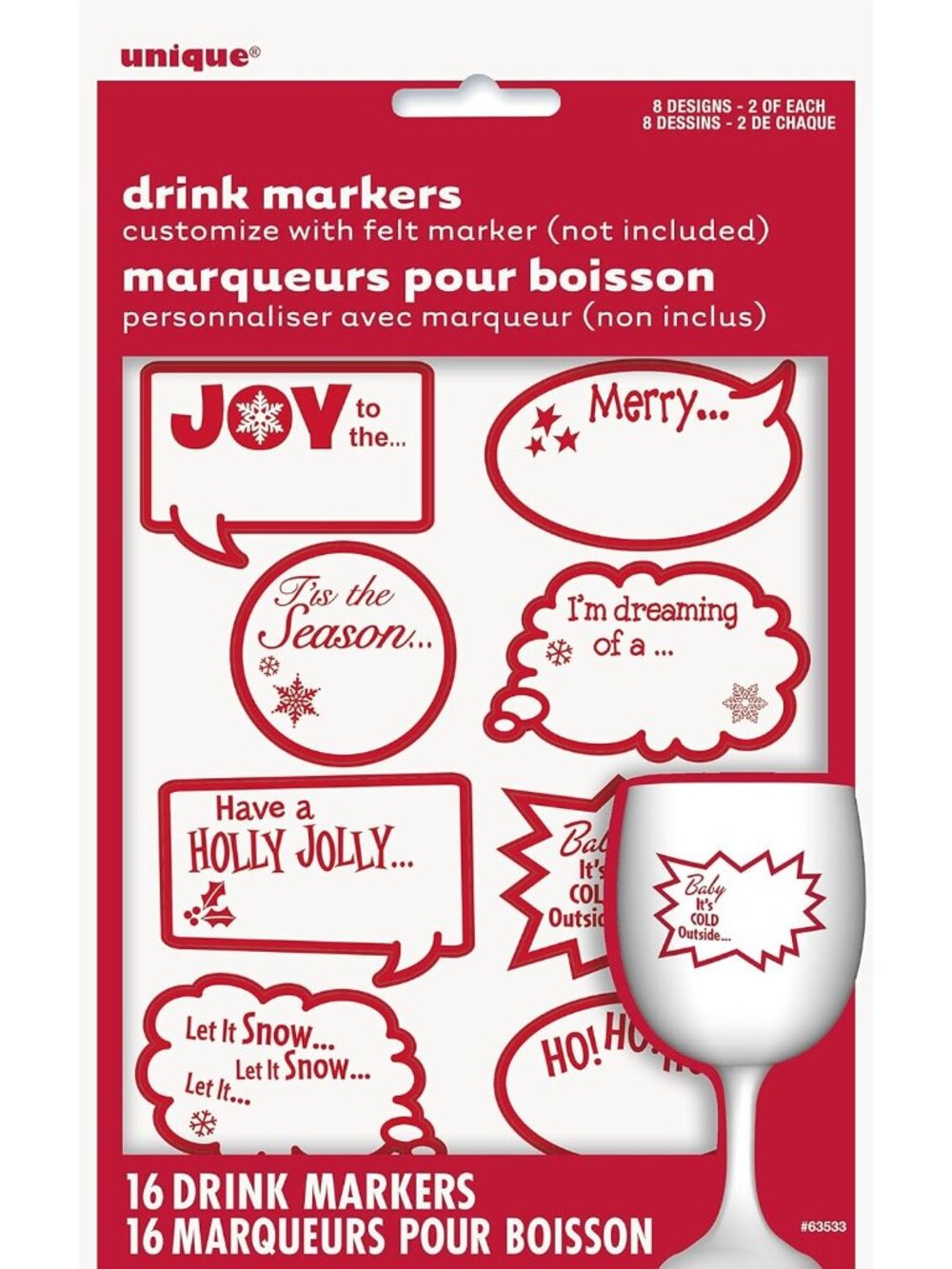 16-Piece Christmas Drink Markers Set With Customizable Holiday Designs